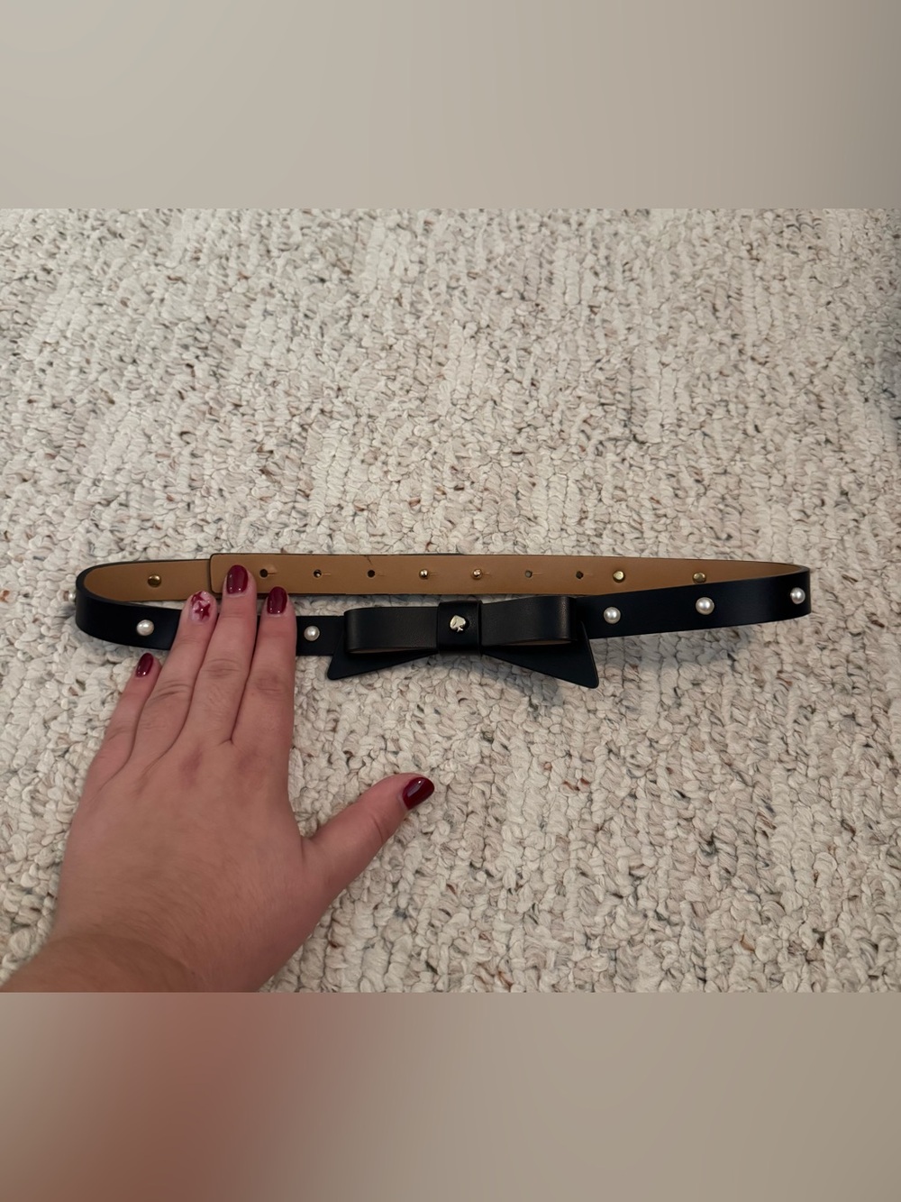 Kate Spade Black Faux Pearl Bow Belt